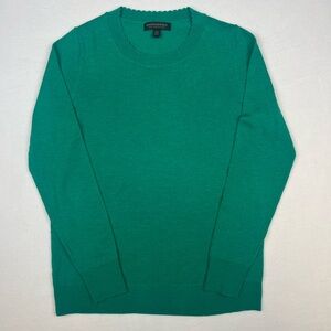 Banana Republic Merino Wool Scallop Crewneck Sweater XS Emerald Green Women